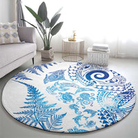 New Zealand Sea Animals Round Carpet with Maori Koru Tribal Tattoo and Silver Ferns Galaxy Style LT03 - Polynesian Pride