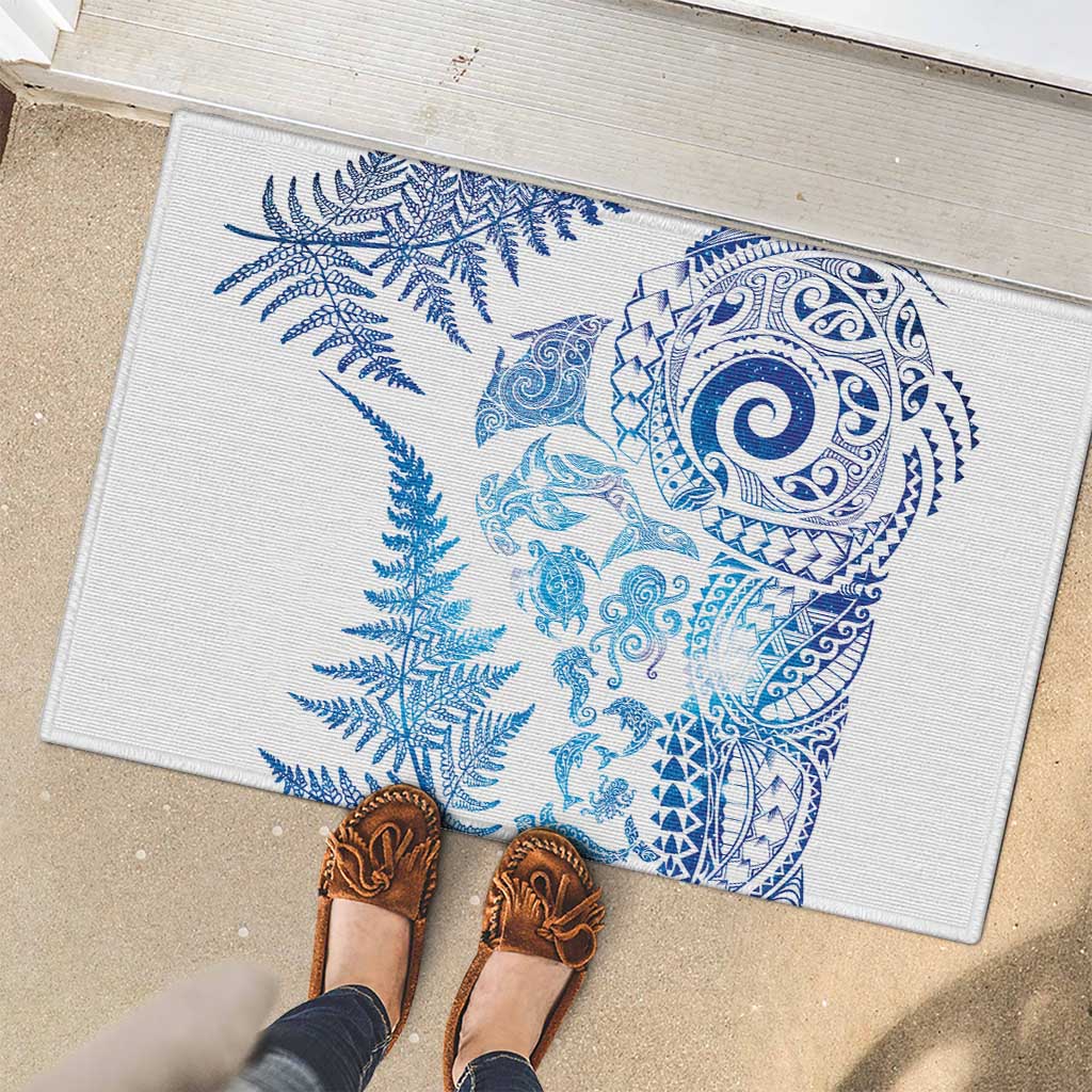 New Zealand Sea Animals Rubber Doormat with Maori Koru Tribal Tattoo and Silver Ferns Galaxy Style LT03 - Polynesian Pride