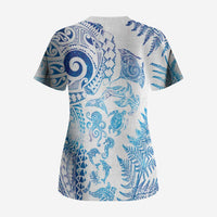 New Zealand Sea Animals Scrub Top with Maori Koru Tribal Tattoo and Silver Ferns Galaxy Style LT03 - Polynesian Pride
