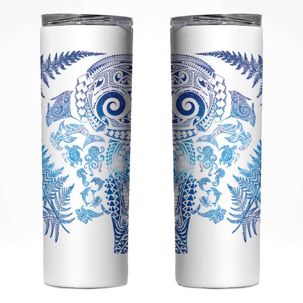 New Zealand Sea Animals Skinny Tumbler with Maori Koru Tribal Tattoo and Silver Ferns Galaxy Style LT03 Multicolor - Polynesian Pride