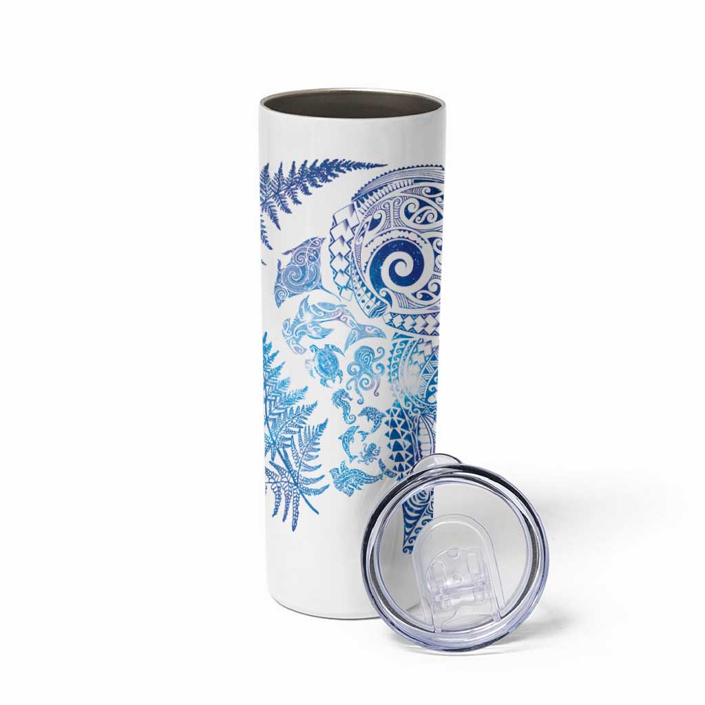 New Zealand Sea Animals Skinny Tumbler with Maori Koru Tribal Tattoo and Silver Ferns Galaxy Style LT03 - Polynesian Pride