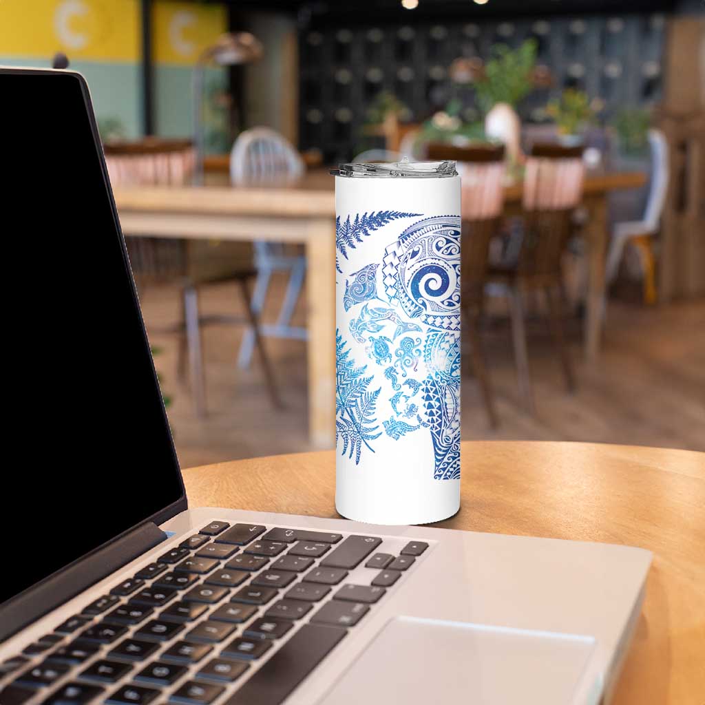 New Zealand Sea Animals Skinny Tumbler with Maori Koru Tribal Tattoo and Silver Ferns Galaxy Style LT03 - Polynesian Pride