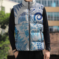 New Zealand Sea Animals Sleeveless Puffer Jacket with Maori Koru Tribal Tattoo and Silver Ferns Galaxy Style LT03 - Polynesian Pride