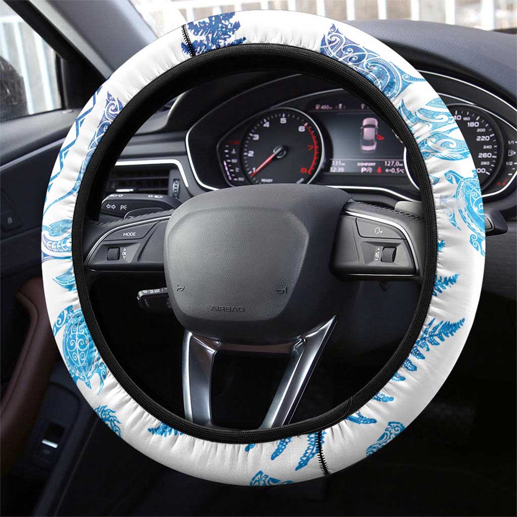 New Zealand Sea Animals Steering Wheel Cover with Maori Koru Tribal Tattoo and Silver Ferns Galaxy Style LT03 - Polynesian Pride