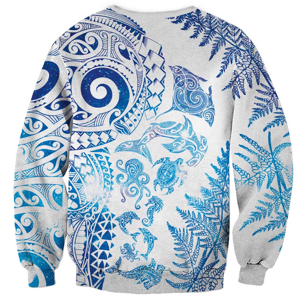 New Zealand Sea Animals Sweatshirt with Maori Koru Tribal Tattoo and Silver Ferns Galaxy Style LT03 - Polynesian Pride