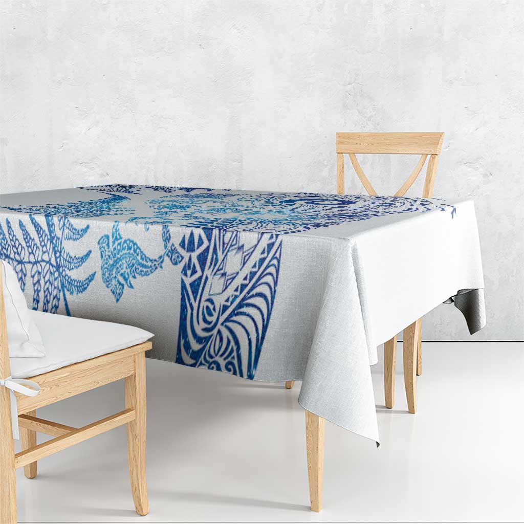 New Zealand Sea Animals Tablecloth with Maori Koru Tribal Tattoo and Silver Ferns Galaxy Style