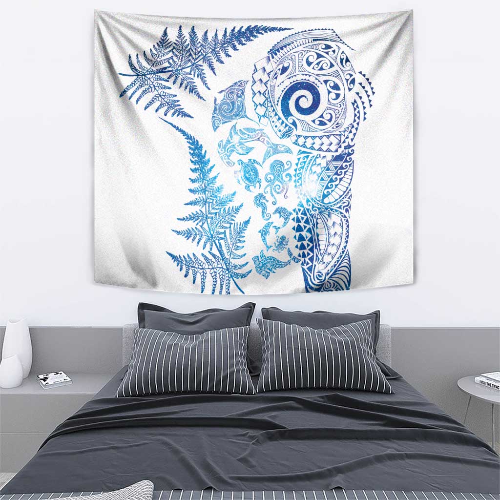 New Zealand Sea Animals Tapestry with Maori Koru Tribal Tattoo and Silver Ferns Galaxy Style LT03 - Polynesian Pride