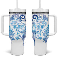 New Zealand Sea Animals Tumbler With Handle with Maori Koru Tribal Tattoo and Silver Ferns Galaxy Style