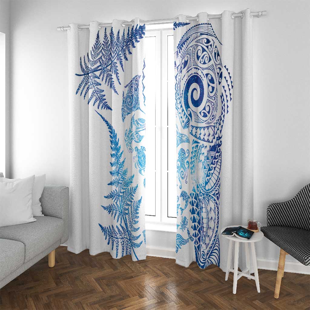 New Zealand Sea Animals Window Curtain with Maori Koru Tribal Tattoo and Silver Ferns Galaxy Style LT03 With Grommets Multicolor - Polynesian Pride