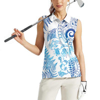New Zealand Sea Animals Women Sleeveless Polo Shirt with Maori Koru Tribal Tattoo and Silver Ferns Galaxy Style LT03 - Polynesian Pride