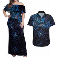 New Zealand New Year-Matariki Couples Matching Off Shoulder Maxi Dress and Hawaiian Shirt Aotearoa Maori Tattoo Galaxy Sky LT03 Multicolor - Polynesian Pride