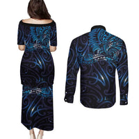 New Zealand New Year-Matariki Couples Matching Puletasi and Long Sleeve Button Shirt Aotearoa Maori Tattoo Galaxy Sky LT03 - Polynesian Pride