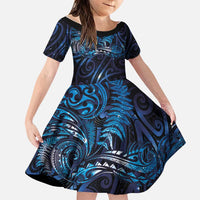 New Zealand New Year-Matariki Family Matching Long Sleeve Bodycon Dress and Hawaiian Shirt Aotearoa Maori Tattoo Galaxy Sky LT03 Daughter's Dress Multicolor - Polynesian Pride