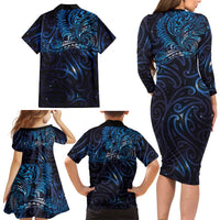 New Zealand New Year-Matariki Family Matching Long Sleeve Bodycon Dress and Hawaiian Shirt Aotearoa Maori Tattoo Galaxy Sky LT03 - Polynesian Pride