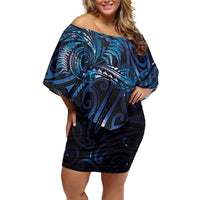 New Zealand New Year-Matariki Family Matching Off Shoulder Short Dress and Hawaiian Shirt Aotearoa Maori Tattoo Galaxy Sky LT03 Mom's Dress Multicolor - Polynesian Pride