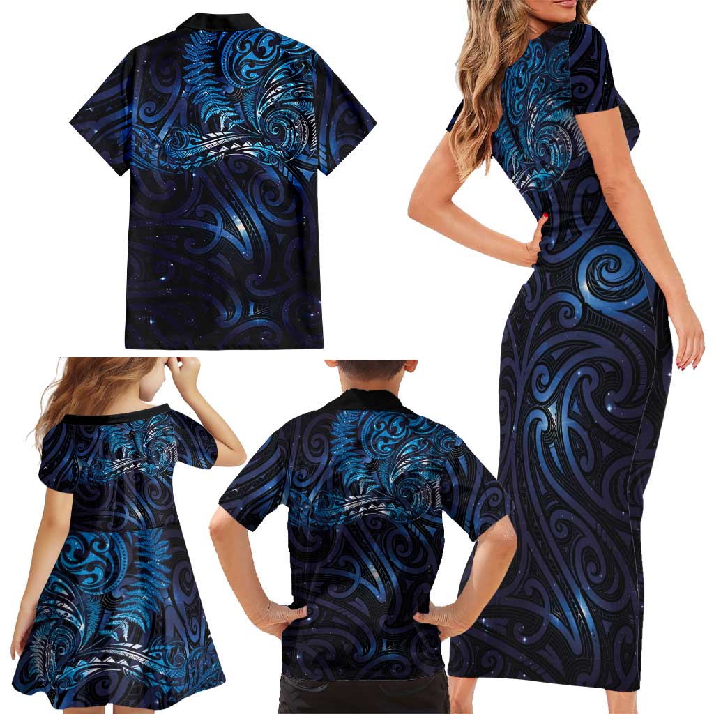New Zealand New Year-Matariki Family Matching Short Sleeve Bodycon Dress and Hawaiian Shirt Aotearoa Maori Tattoo Galaxy Sky LT03 - Polynesian Pride