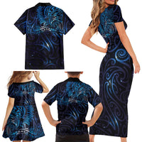 New Zealand New Year-Matariki Family Matching Short Sleeve Bodycon Dress and Hawaiian Shirt Aotearoa Maori Tattoo Galaxy Sky LT03 - Polynesian Pride