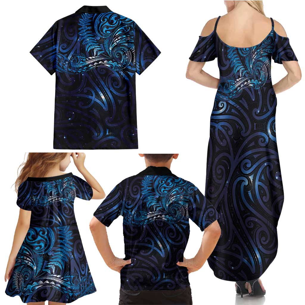 New Zealand New Year-Matariki Family Matching Summer Maxi Dress and Hawaiian Shirt Aotearoa Maori Tattoo Galaxy Sky LT03 - Polynesian Pride