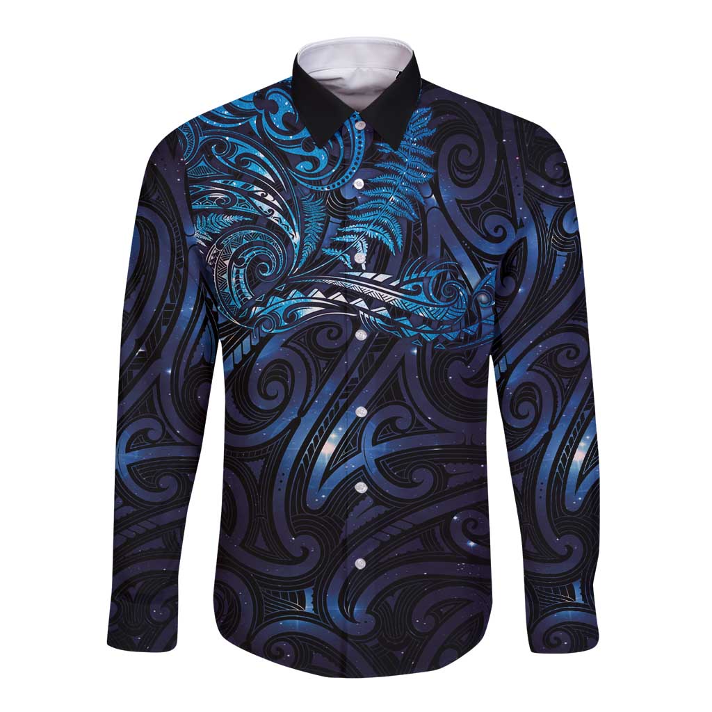 New Zealand New Year-Matariki Long Sleeve Button Shirt Aotearoa Maori Tattoo Galaxy Sky