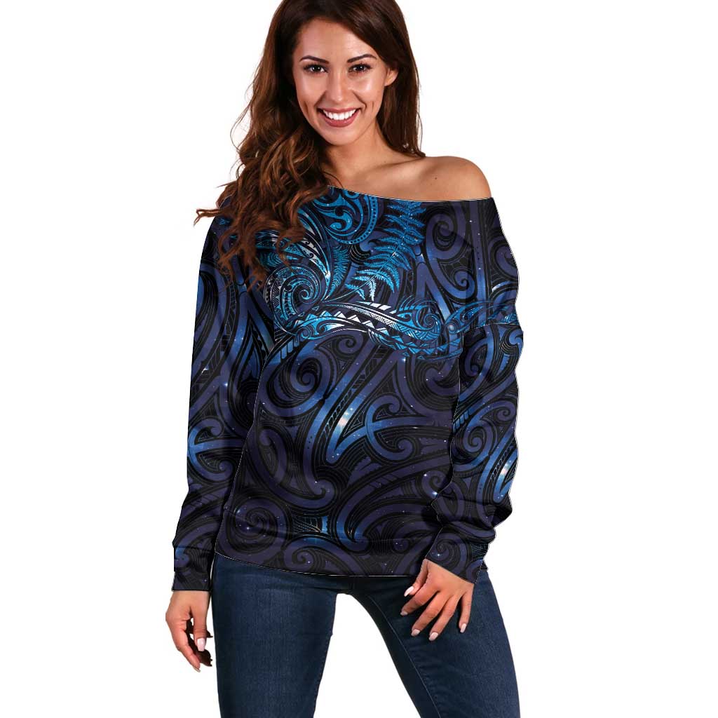 New Zealand New Year-Matariki Off Shoulder Sweater Aotearoa Maori Tattoo Galaxy Sky