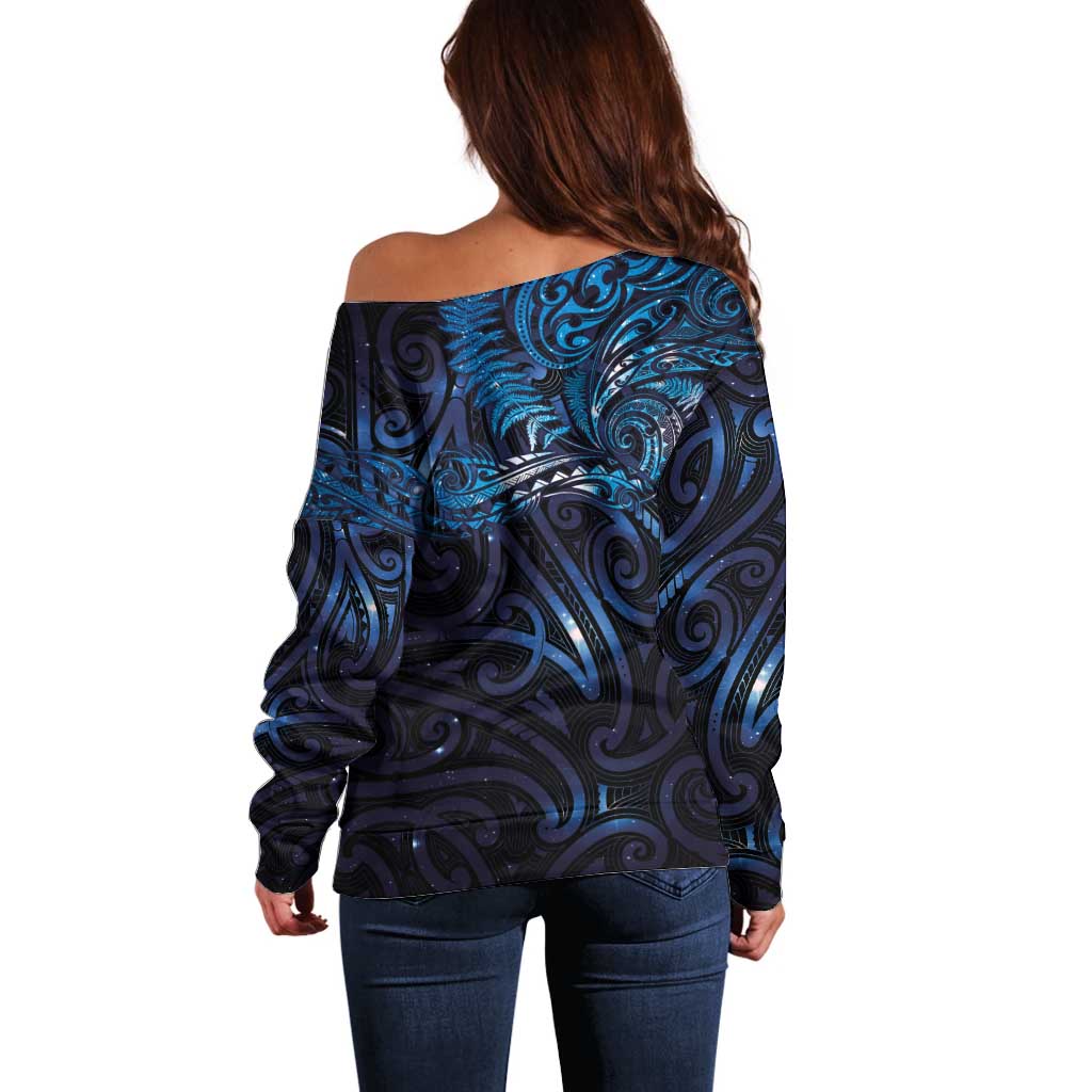 New Zealand New Year-Matariki Off Shoulder Sweater Aotearoa Maori Tattoo Galaxy Sky