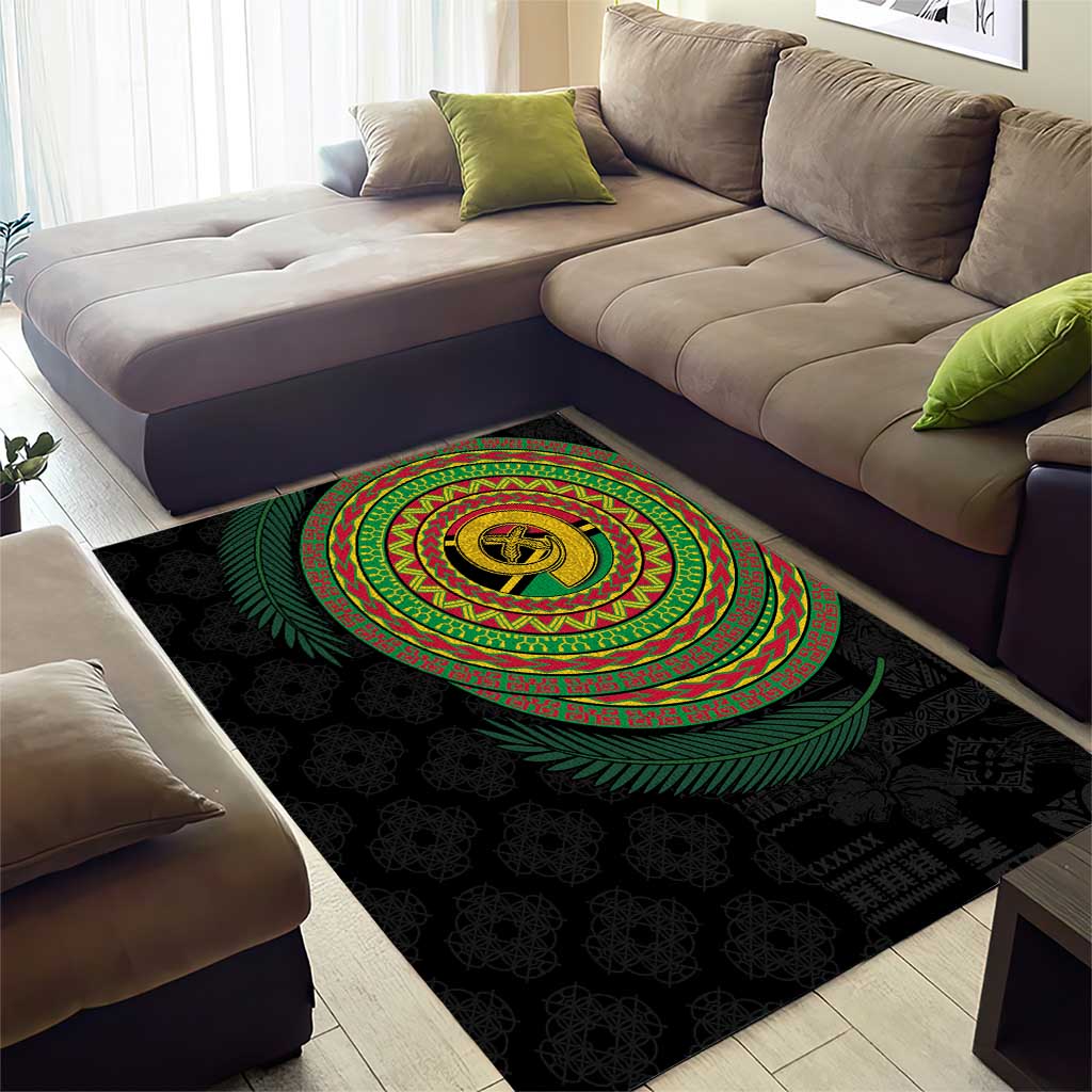 Vanuatu Tribal Tattoo with Namele Leaves Area Rug