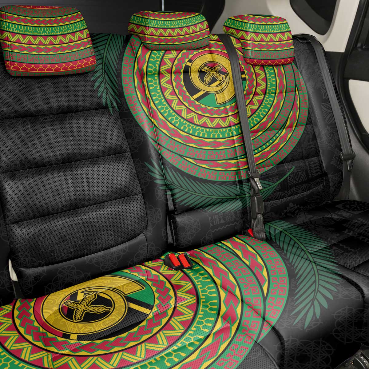 Vanuatu Tribal Tattoo with Namele Leaves Back Car Seat Cover