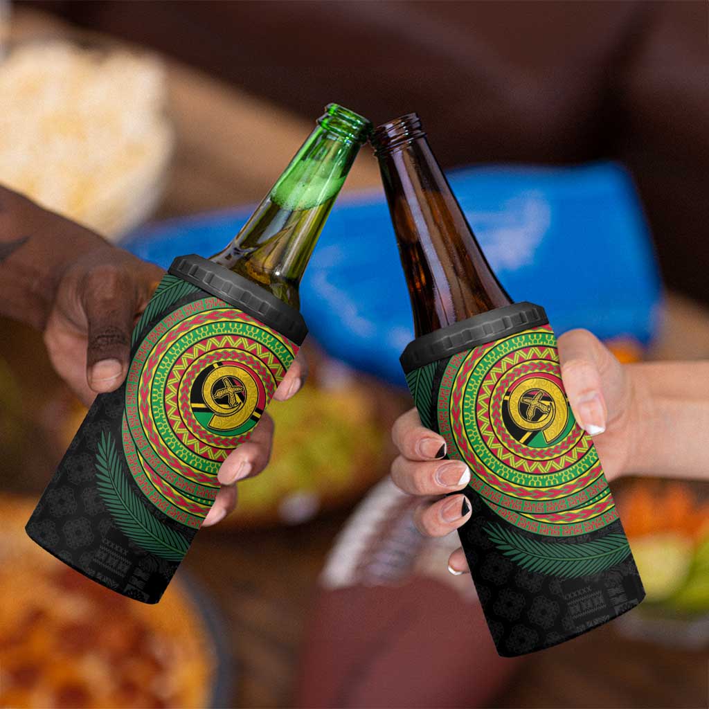 Vanuatu Tribal Tattoo with Namele Leaves 4 in 1 Can Cooler Tumbler