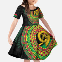 Vanuatu Tribal Tattoo with Namele Leaves Family Matching Off The Shoulder Long Sleeve Dress and Hawaiian Shirt