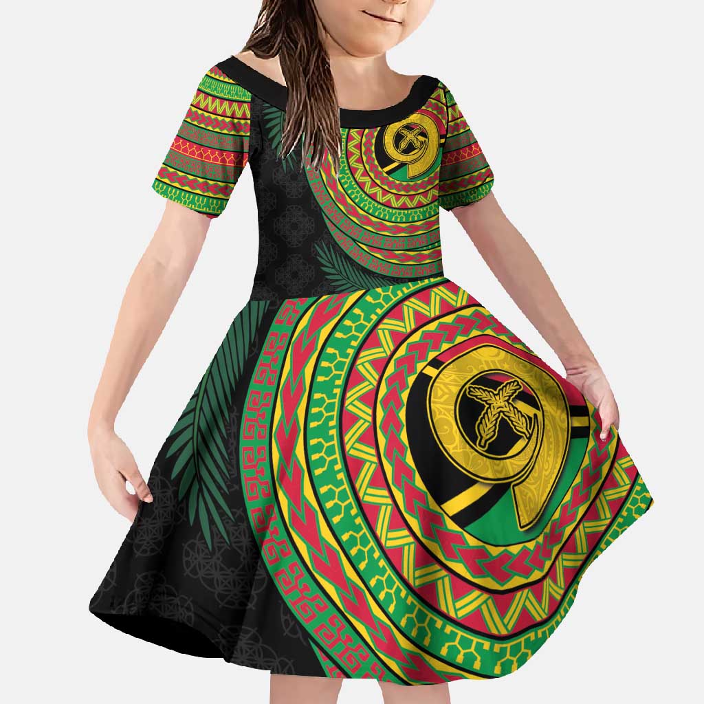 Vanuatu Tribal Tattoo with Namele Leaves Family Matching Off Shoulder Maxi Dress and Hawaiian Shirt