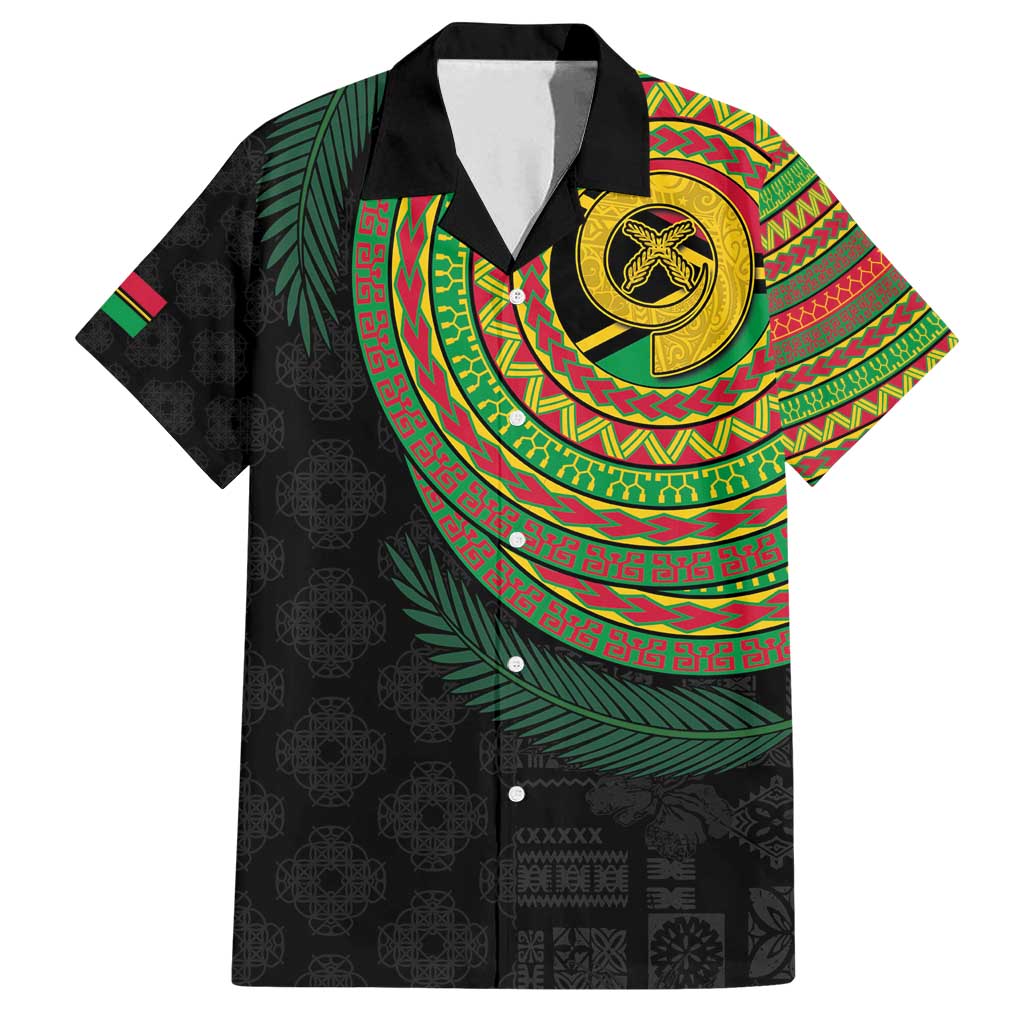 Vanuatu Tribal Tattoo with Namele Leaves Family Matching Off Shoulder Short Dress and Hawaiian Shirt