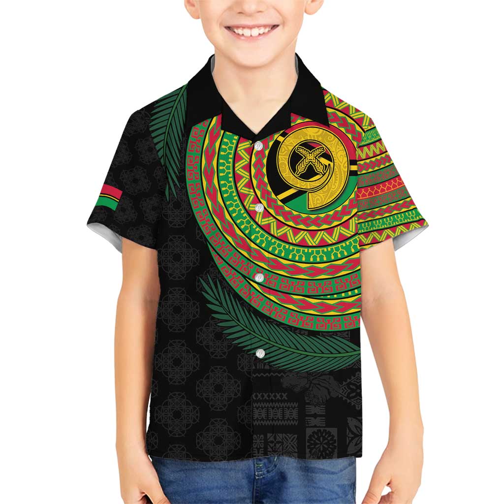 Vanuatu Tribal Tattoo with Namele Leaves Family Matching Puletasi and Hawaiian Shirt