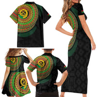 Vanuatu Tribal Tattoo with Namele Leaves Family Matching Short Sleeve Bodycon Dress and Hawaiian Shirt