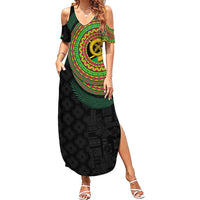 Vanuatu Tribal Tattoo with Namele Leaves Family Matching Summer Maxi Dress and Hawaiian Shirt
