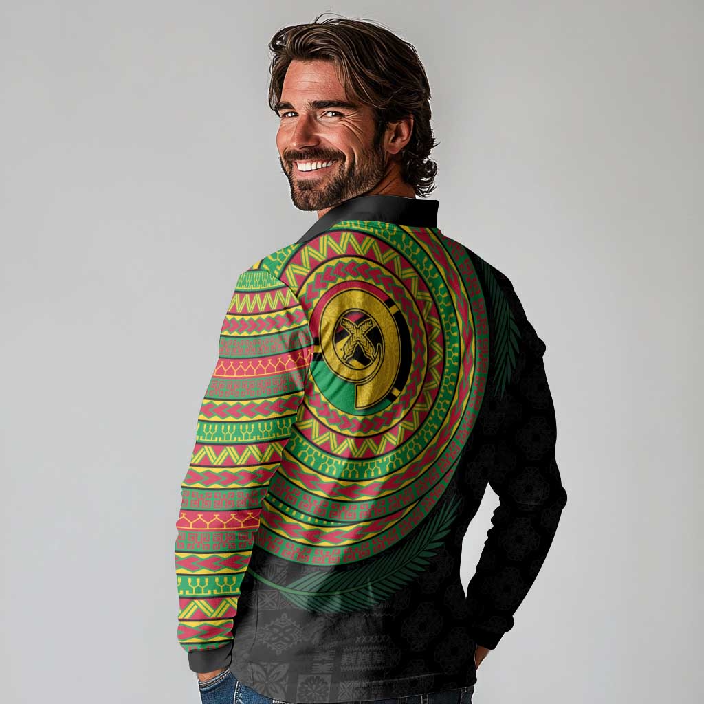Vanuatu Tribal Tattoo with Namele Leaves Long Sleeve Polo Shirt