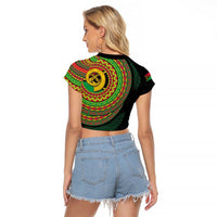 Vanuatu Tribal Tattoo with Namele Leaves Raglan Cropped T Shirt