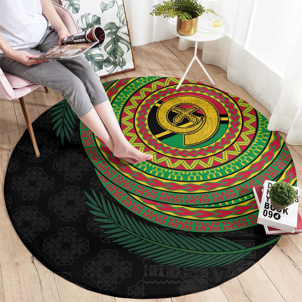 Vanuatu Tribal Tattoo with Namele Leaves Round Carpet