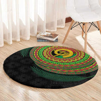 Vanuatu Tribal Tattoo with Namele Leaves Round Carpet