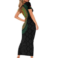 Vanuatu Tribal Tattoo with Namele Leaves Short Sleeve Bodycon Dress