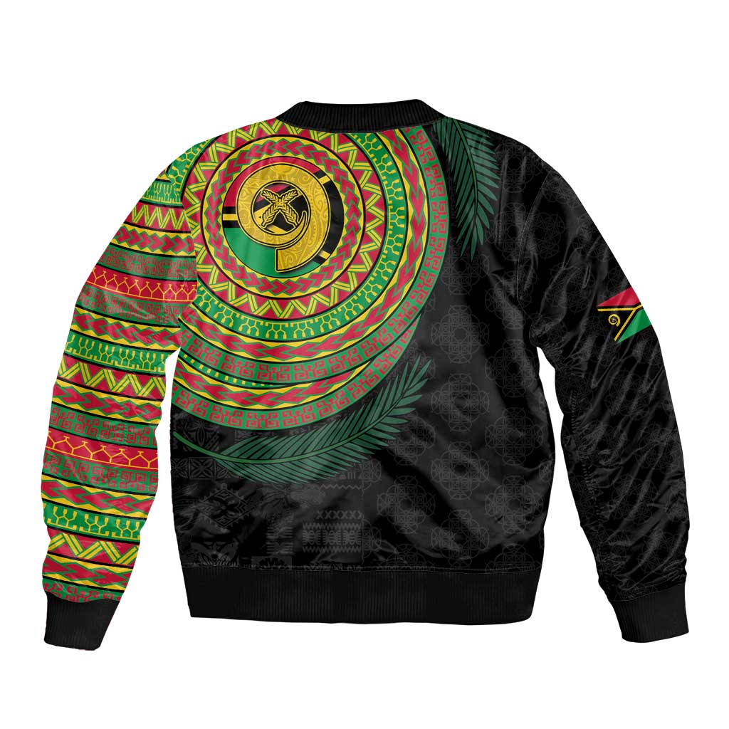 Vanuatu Tribal Tattoo with Namele Leaves Sleeve Zip Bomber Jacket