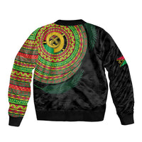 Vanuatu Tribal Tattoo with Namele Leaves Sleeve Zip Bomber Jacket