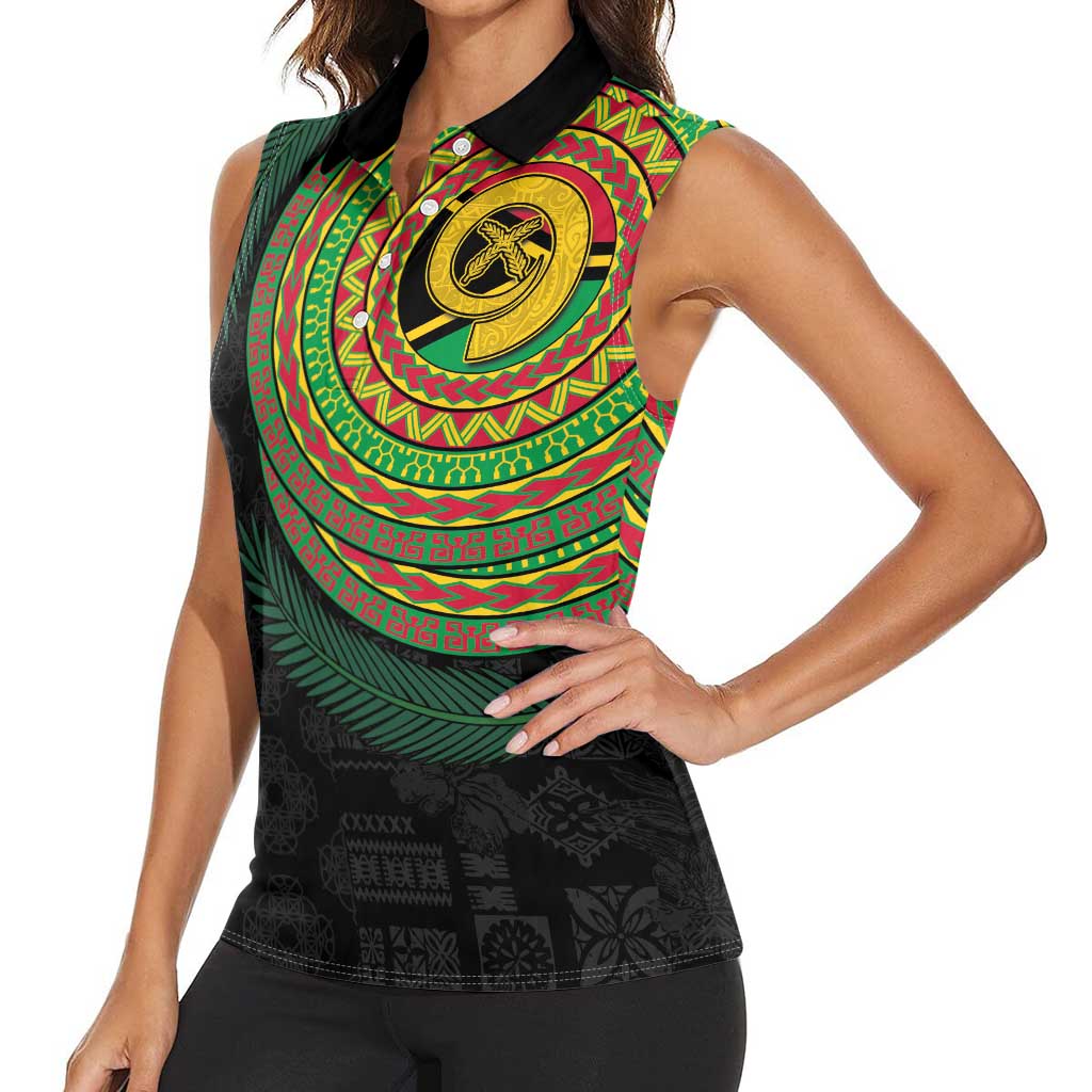 Vanuatu Tribal Tattoo with Namele Leaves Women Sleeveless Polo Shirt