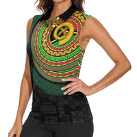 Vanuatu Tribal Tattoo with Namele Leaves Women Sleeveless Polo Shirt