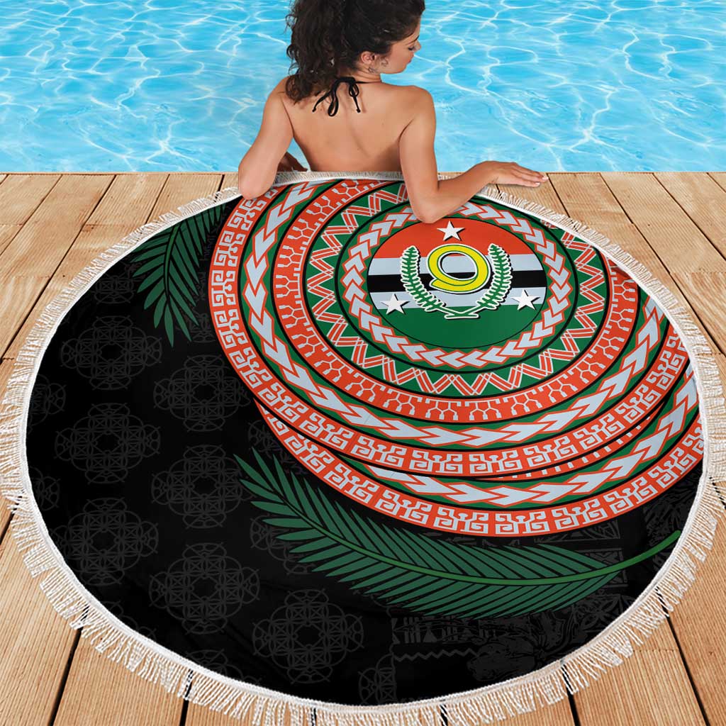 Penama Tribal Tattoo with Namele Leaves Beach Blanket