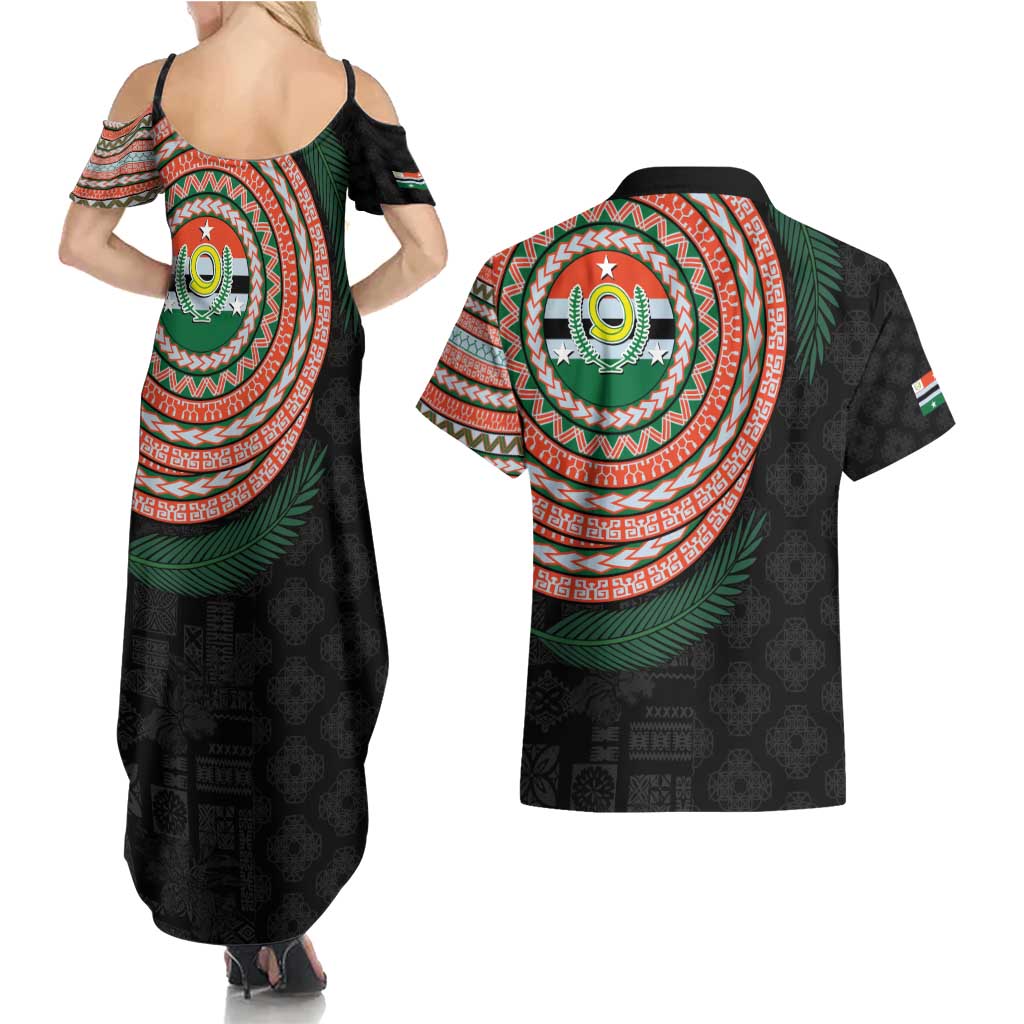 Penama Tribal Tattoo with Namele Leaves Couples Matching Summer Maxi Dress and Hawaiian Shirt