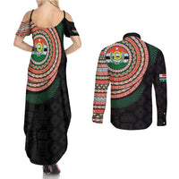 Penama Tribal Tattoo with Namele Leaves Couples Matching Summer Maxi Dress and Long Sleeve Button Shirt LT03 - Polynesian Pride