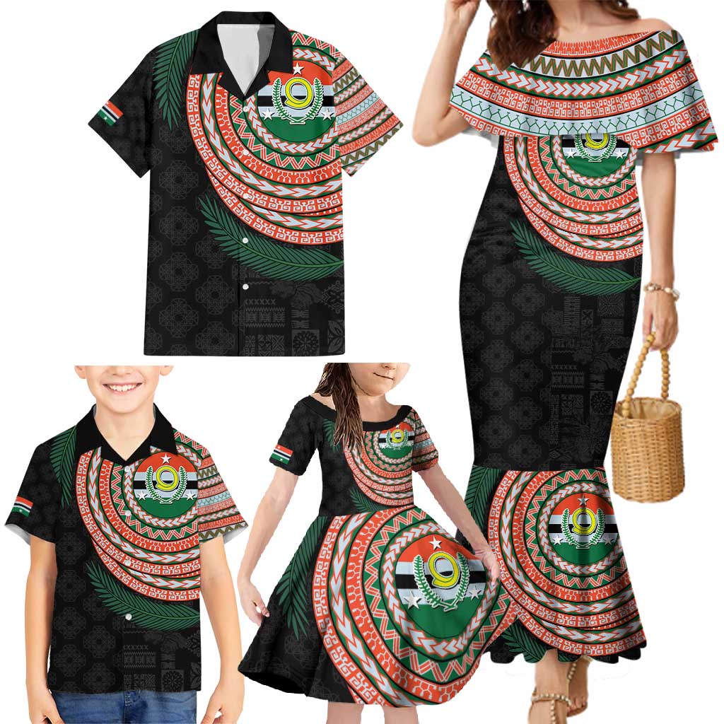 Penama Tribal Tattoo with Namele Leaves Family Matching Mermaid Dress and Hawaiian Shirt