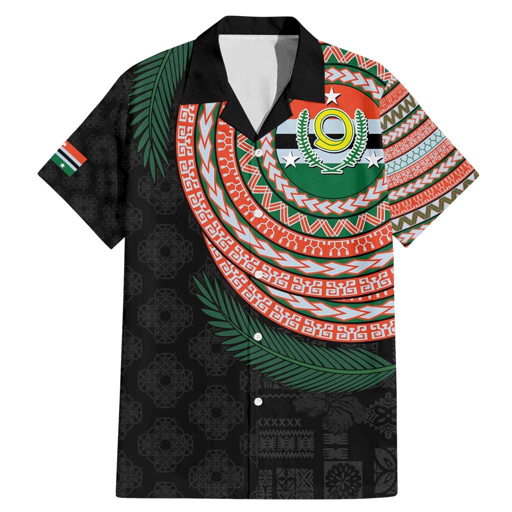 Penama Tribal Tattoo with Namele Leaves Family Matching Mermaid Dress and Hawaiian Shirt LT03 Dad's Shirt - Short Sleeve Black - Polynesian Pride