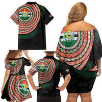 Penama Tribal Tattoo with Namele Leaves Family Matching Off Shoulder Short Dress and Hawaiian Shirt LT03 - Polynesian Pride