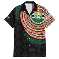 Penama Tribal Tattoo with Namele Leaves Family Matching Off Shoulder Short Dress and Hawaiian Shirt LT03 Dad's Shirt - Short Sleeve Black - Polynesian Pride